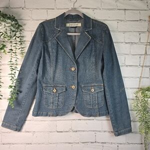 JEANSTAR VINTAGE DENIUM BLAZER FITTED STRETCH ACID WASHED Y2K WOMENS LARGE